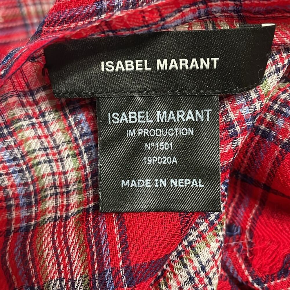 Isabel Marant Wool Scarf‎ Red Plaid New Lightweight Luxury - Picture 3 of 4
